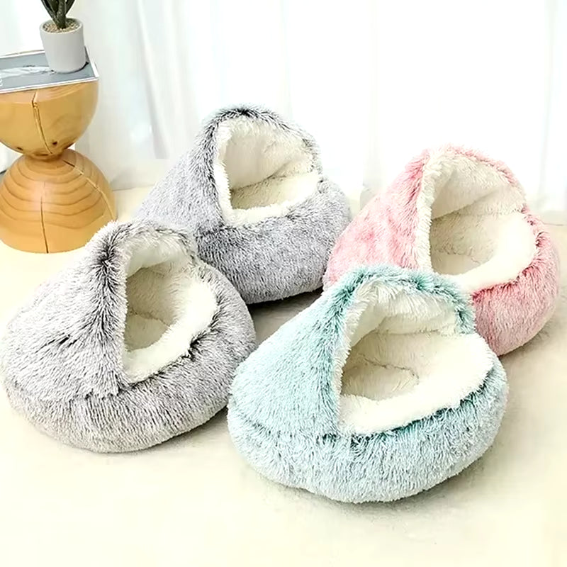 Cozy 2-in-1 Winter Plush Pet Bed - Perfect Round Cat Cushion and Mattress for Small Dogs and Kittens