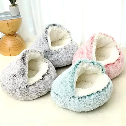 Cozy 2-in-1 Winter Plush Pet Bed - Perfect Round Cat Cushion and Mattress for Small Dogs and Kittens