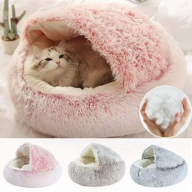 Cozy 2-in-1 Winter Plush Pet Bed - Perfect Round Cat Cushion and Mattress for Small Dogs and Kittens