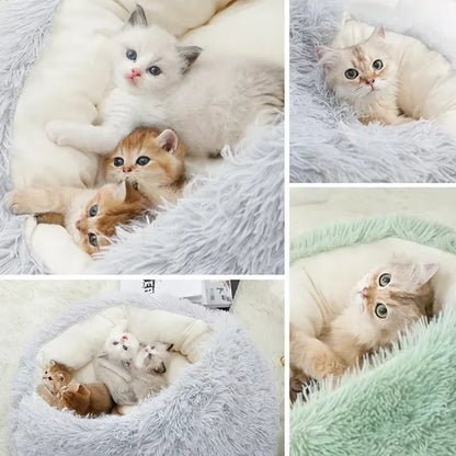 Cozy 2-in-1 Winter Plush Pet Bed - Perfect Round Cat Cushion and Mattress for Small Dogs and Kittens