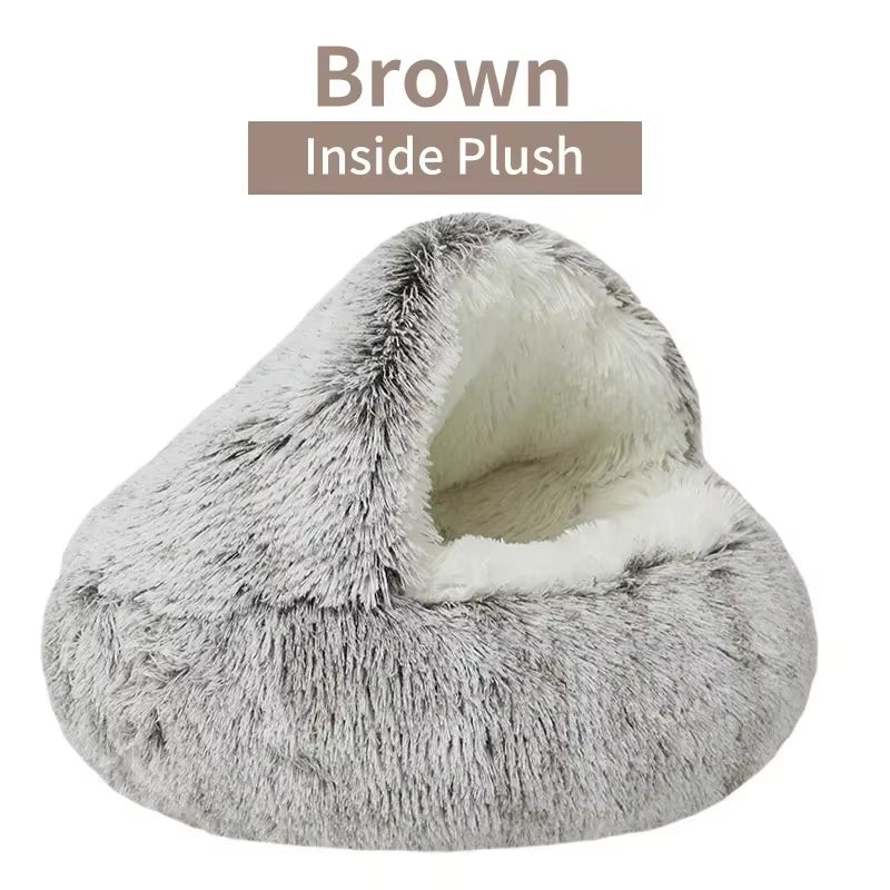 Cozy 2-in-1 Winter Plush Pet Bed - Perfect Round Cat Cushion and Mattress for Small Dogs and Kittens